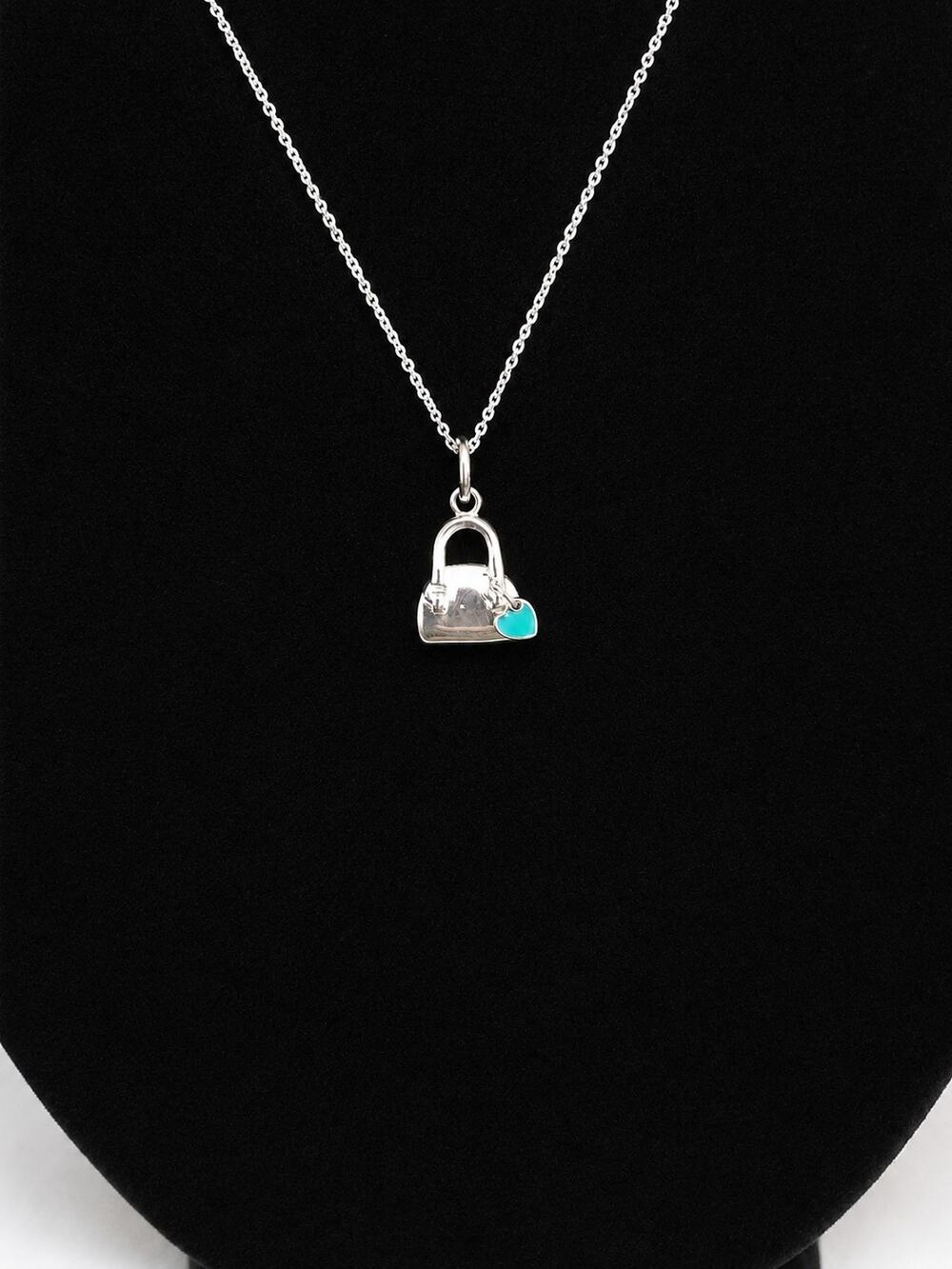 Authentic Tiffany & Co. Blue Enamel Heart Purse Pendant Necklace 925 Box & Pouch